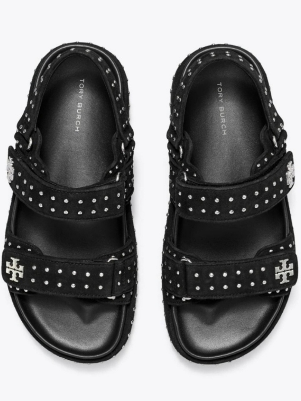 Size 5.5 - 🆕️ TORY BURCH KIRA Black Sport Studded Platform Sandals with Logo - Picture 4 of 12